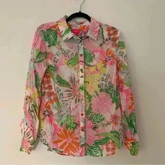 Lilly Pulitzer for Target Long Sleeve Floral Button Down Blouse size Medium - Picture 1 of 5